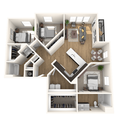 Floor plan for 3 beds, 2 baths, 1389 sqft